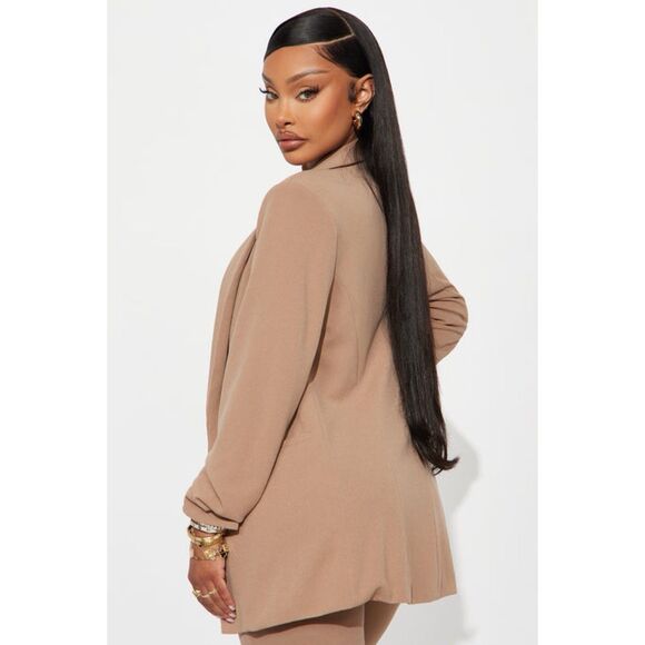 New Fashion Nova Blazer Women Size L Brown Open Front Collared 3/4 Sleeve - Picture 13 of 16